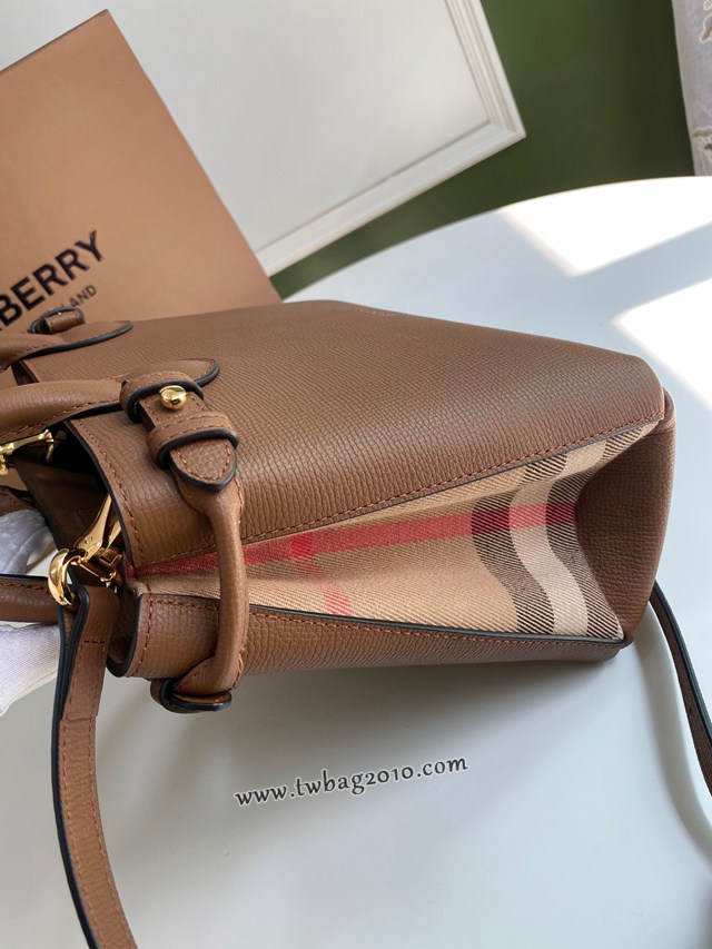Burberry專門店新款小號棕色托特包 巴寶莉粒面小牛皮手提肩背女包 yxb1429